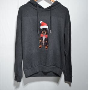 Denim & Flower Christmas Weiner Dog Hooded Sweatshirt Gray Size Medium